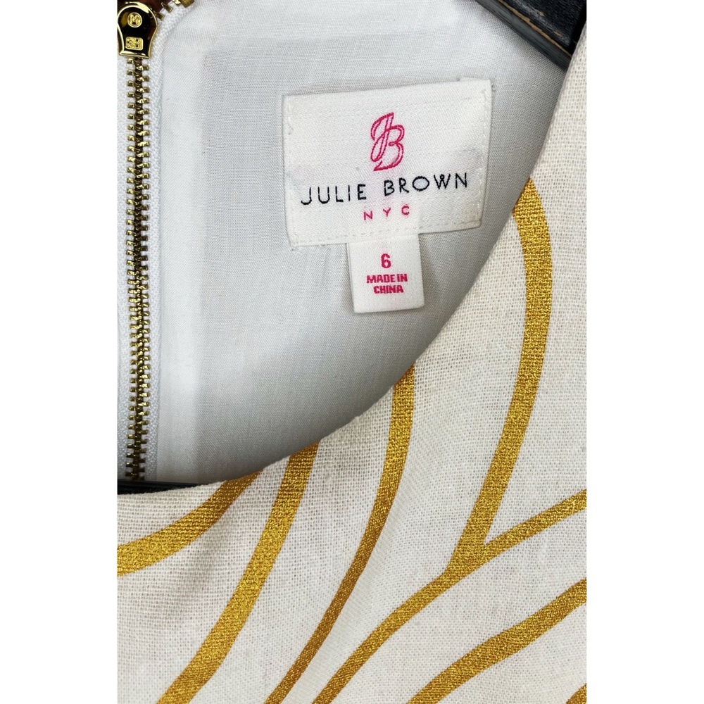 Julie Brown NYC Women’s Sleeveless Shift Lined Dress Sz 6 White Gold Linen Blend - Picture 2 of 4